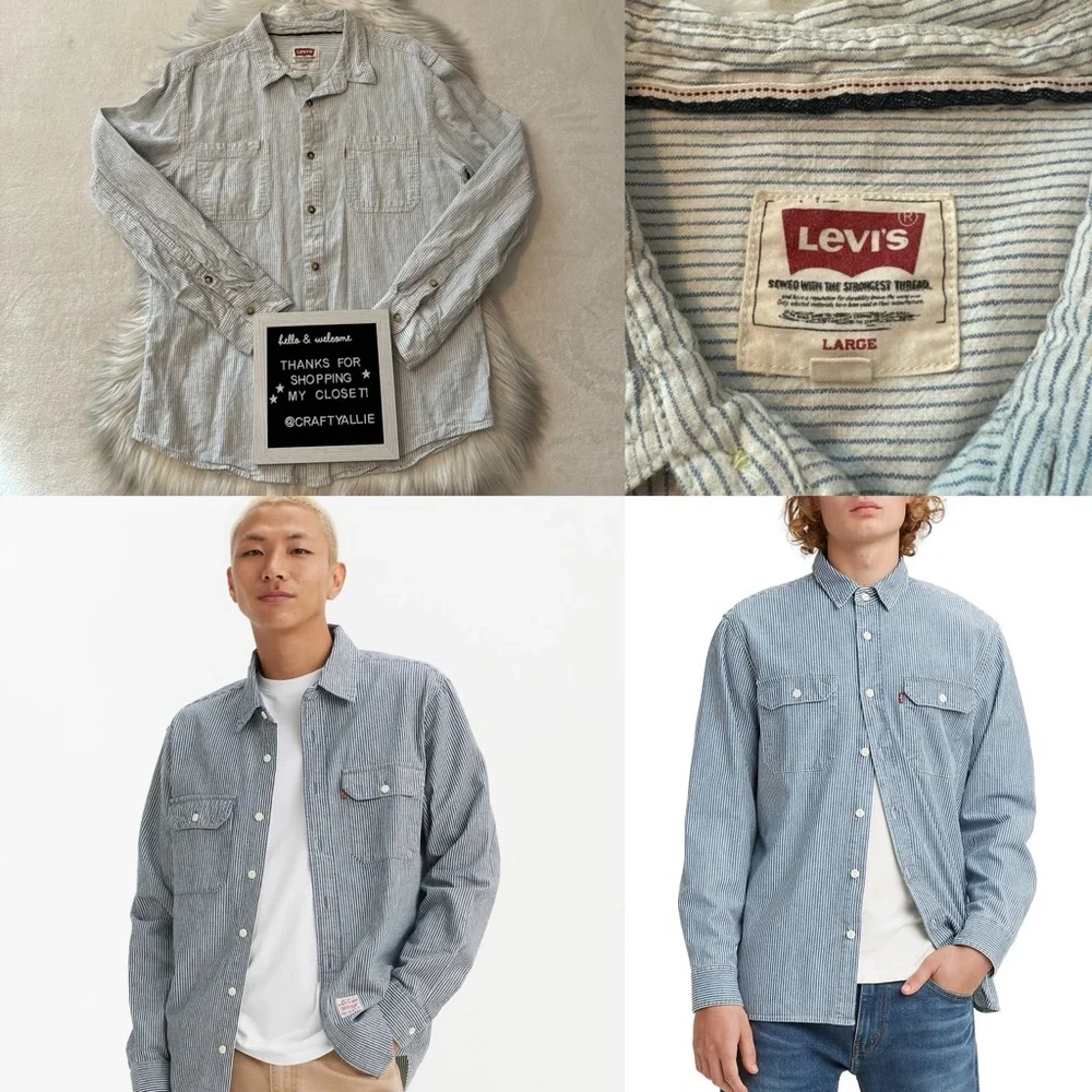 Vintage 90s Levi's Cotton Linen Striped Long Sleeve Button Down Shirt | …
